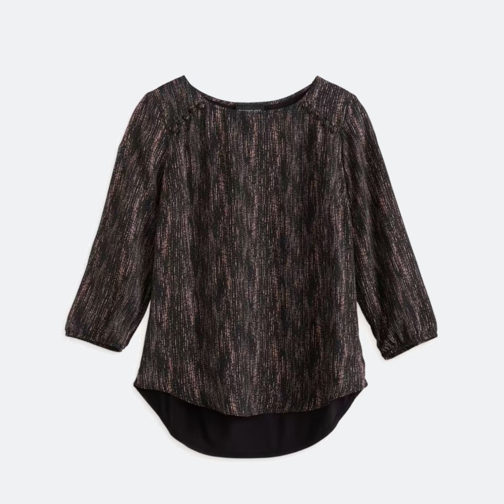 NWOT!! Dondria Mixed Material Black Asymmetrical 3/4 Sleeve Blouse - L